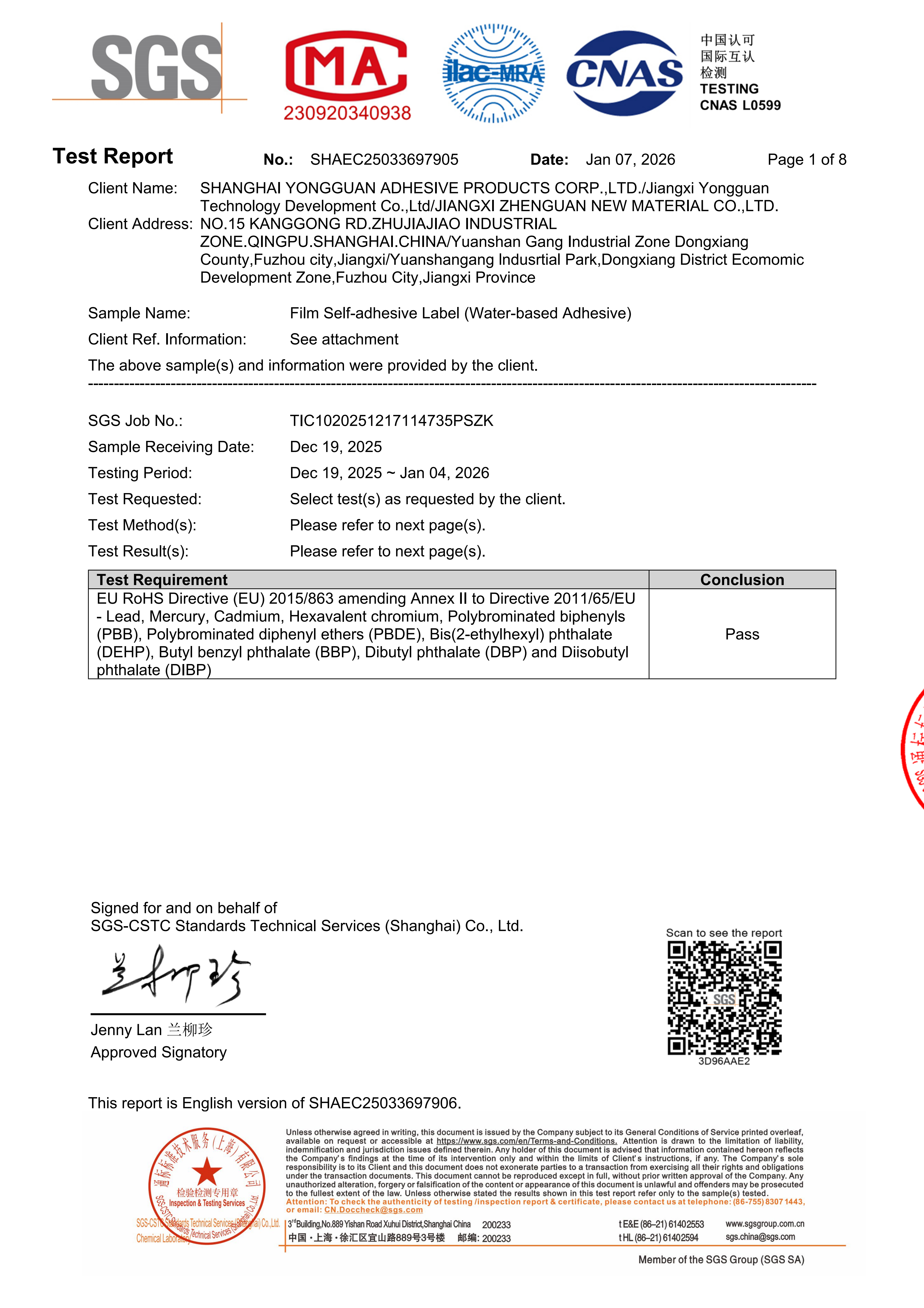 ROHS Certificate 1