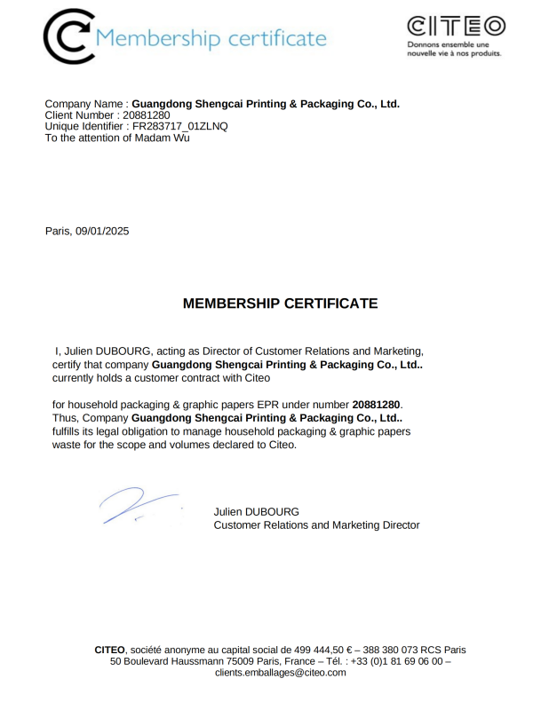 French Packaging Law Certificate in 2025